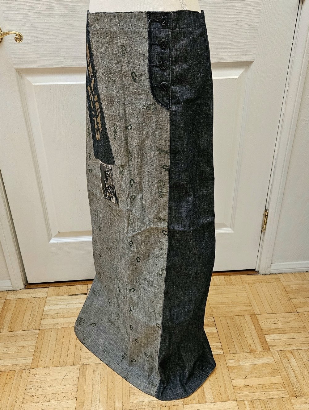 Vintage Diesel Be You (K) Y2K Maxi Blue Denim Long Printed Skirt S - Picture 3 of 11